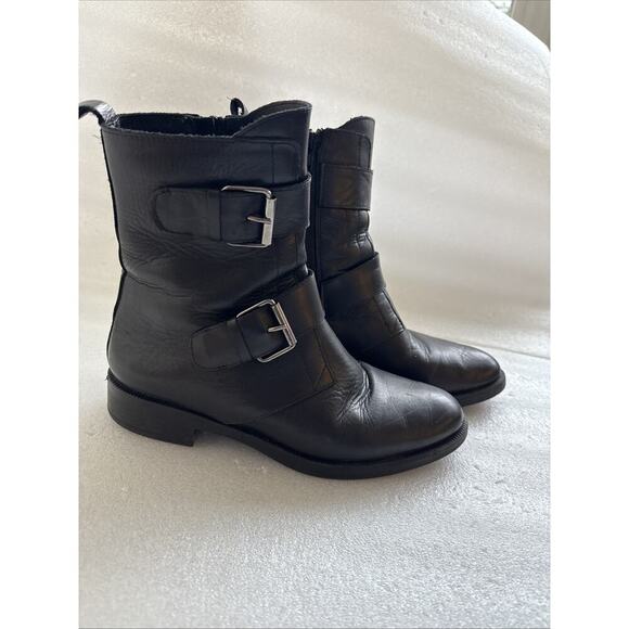 Emanuele Crasto boots Woman 39 EU 9 black Leather Double Buckle Italian Combat - Picture 7 of 14